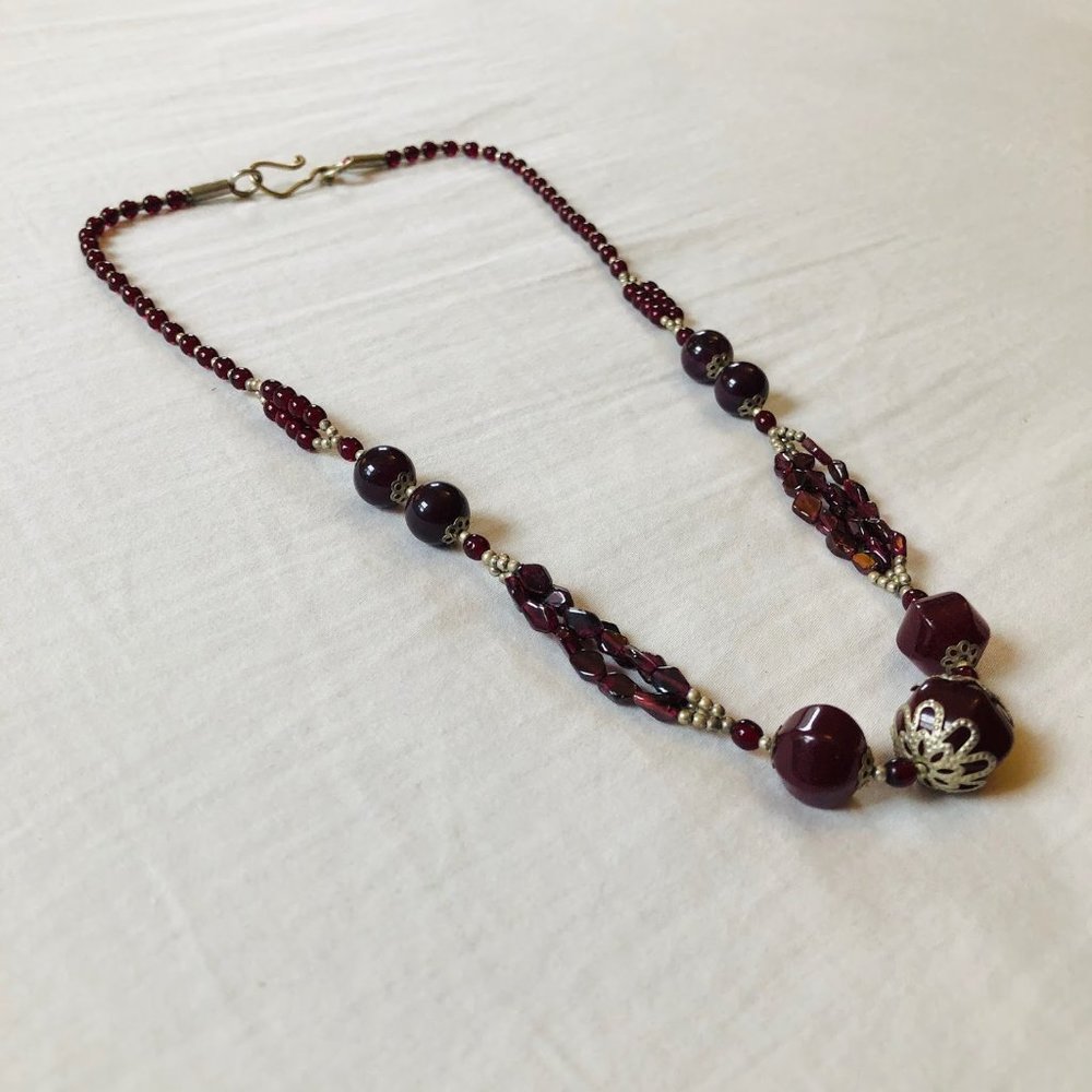 Burgundy Vintage Necklace Crystal